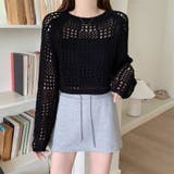 クロシェ風 メッシュ かぎ編み ニット トップス ショート丈 長袖 透け感 | Beststore | 詳細画像13