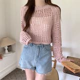 クロシェ風 メッシュ かぎ編み ニット トップス ショート丈 長袖 透け感 | Beststore | 詳細画像17 