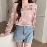 クロシェ風 メッシュ かぎ編み ニット トップス ショート丈 長袖 透け感 | Beststore | 詳細画像20