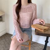 クロシェ風 メッシュ かぎ編み ニット トップス ショート丈 長袖 透け感 | Beststore | 詳細画像22