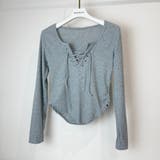 胸元レースアップ 長袖リブカットソー タイトトップス | Beststore | 詳細画像28 