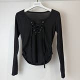 胸元レースアップ 長袖リブカットソー タイトトップス | Beststore | 詳細画像32 