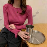 ローズ | メローフリル リブニット長袖トップス | Beststore