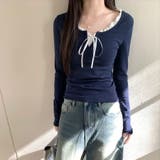 大人可愛い♪ フリル襟 リボン付き 長袖 Tシャツ カットソー 全3色 | Beststore | 詳細画像1 