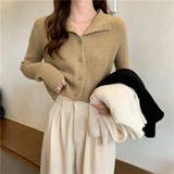 襟付き リブニット ショートカーディガン | Beststore | 詳細画像1 