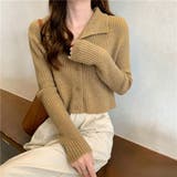 ベージュ | 襟付き リブニット ショートカーディガン | Beststore