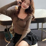 フリル タイトリブニット 長袖 胸元リボン付き レトロ ガーリー | Beststore | 詳細画像15