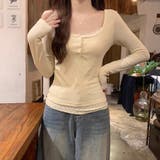 レースフリル＆小花柄 レイヤード風リブカットソー ヘンリーネック | Beststore | 詳細画像8 
