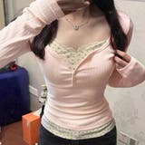 レースフリル＆小花柄 レイヤード風リブカットソー ヘンリーネック | Beststore | 詳細画像20 