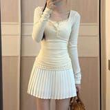 レースフリル＆小花柄 レイヤード風リブカットソー ヘンリーネック | Beststore | 詳細画像3 