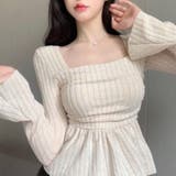 アイボリー | スクエアネック シャーリングペプラムチュニック トップス カットソー | Beststore