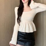 スクエアネック シャーリングペプラムチュニック トップス カットソー | Beststore | 詳細画像6 