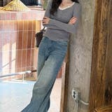 胸元レース リブニット トップス 長袖 レディース 韓国風 フェミニン | Beststore | 詳細画像5 