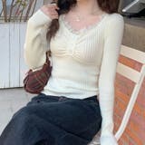 胸元レース リブニット トップス 長袖 レディース 韓国風 フェミニン | Beststore | 詳細画像14 