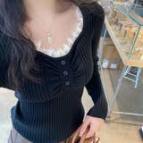 胸元レース リブニット トップス 長袖 レディース 韓国風 フェミニン | Beststore | 詳細画像17 
