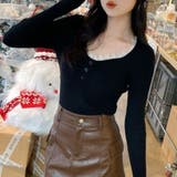 胸元レース リブニット トップス 長袖 レディース 韓国風 フェミニン | Beststore | 詳細画像18 