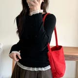 ブラック | 袖口裾レース 長袖リブニットカットソー 薄手ニット | Beststore