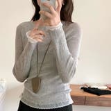 袖口裾レース 長袖リブニットカットソー 薄手ニット | Beststore | 詳細画像1