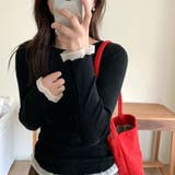 袖口裾レース 長袖リブニットカットソー 薄手ニット | Beststore | 詳細画像4