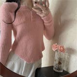 ピンク | シャギーニット ヘンリーネック トップス ふわふわ ショート丈 秋冬 | Beststore