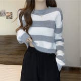 ボーダー柄 シャギーニット トップス 短丈 ゆったり ふんわり | Beststore | 詳細画像3 