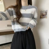 ボーダー柄 シャギーニット トップス 短丈 ゆったり ふんわり | Beststore | 詳細画像5 
