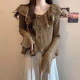 くしゅくしゅエンボス生地と大ぶりフリルが大人可愛い♡ 前リボンブラウス カーディ… | Beststore | 詳細画像3 