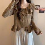くしゅくしゅエンボス生地と大ぶりフリルが大人可愛い♡ 前リボンブラウス カーディ… | Beststore | 詳細画像5 