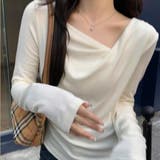 ドレープネック デコルテ見せ 長袖トップス Tシャツ カットソー | Beststore | 詳細画像6 