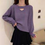 パープル | 2WAY デコルテオープンがこなれ感を演出！配色ボタン＆チョーカー風ハイネックニ… | Beststore