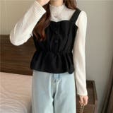【1枚で決まる】レイヤード風 シャーリングトップス × ペプラムビスチェ | Beststore | 詳細画像9 