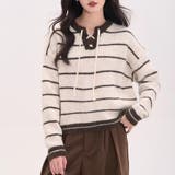 フレンチガーリー♡ ボーダー柄 レースアップニット | Beststore | 詳細画像1 
