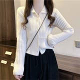 襟付きリブニットカーディガン ウエスト切り替え ショート丈 長袖 | Beststore | 詳細画像7 