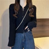 襟付きリブニットカーディガン ウエスト切り替え ショート丈 長袖 | Beststore | 詳細画像9