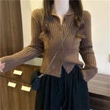 襟付きリブニットカーディガン ウエスト切り替え ショート丈 長袖 | Beststore | 詳細画像11
