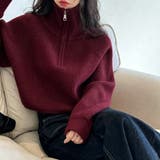 ハーフジップ ニットトップス ざっくり編み ハイネック ショート丈 秋冬 | Beststore | 詳細画像7
