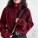 ハーフジップ ニットトップス ざっくり編み ハイネック ショート丈 秋冬 | Beststore | 詳細画像9