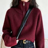 ハーフジップ ニットトップス ざっくり編み ハイネック ショート丈 秋冬 | Beststore | 詳細画像10