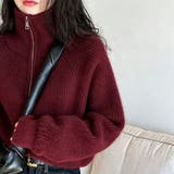 ハーフジップ ニットトップス ざっくり編み ハイネック ショート丈 秋冬 | Beststore | 詳細画像12