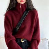 ハーフジップ ニットトップス ざっくり編み ハイネック ショート丈 秋冬 | Beststore | 詳細画像13
