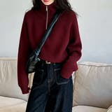ハーフジップ ニットトップス ざっくり編み ハイネック ショート丈 秋冬 | Beststore | 詳細画像14