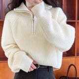 ハーフジップ ニットトップス ざっくり編み ハイネック ショート丈 秋冬 | Beststore | 詳細画像22