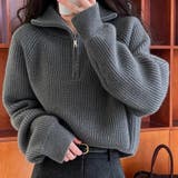 チャコールグレー | ハーフジップ ニットトップス ざっくり編み ハイネック ショート丈 秋冬 | Beststore