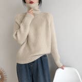 ライトベージュ | 【全10色】ふんわり暖か リブ編みタートルネックニットトップス ラグランスリーブ | Beststore