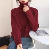 ワインレッド | 【全10色】ふんわり暖か リブ編みタートルネックニットトップス ラグランスリーブ | Beststore