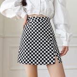 ブラック柄 | スリット入りチェックミニスカート レディース タイトスカート | Beststore