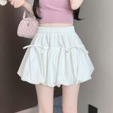 ホワイト | リボン付き バブルバルーンスカート ミニスカート 裏地パンツ付き | Beststore