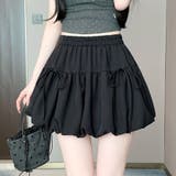 ブラック | リボン付き バブルバルーンスカート ミニスカート 裏地パンツ付き | Beststore