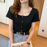 ブラック | UネックTシャツ クルーネックＴシャツショート丈Ｔシャツ ショート丈 | Beststore