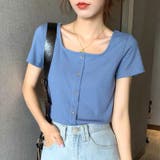 ブルー | UネックTシャツ クルーネックＴシャツショート丈Ｔシャツ ショート丈 | Beststore